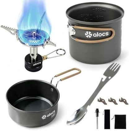 ALOCS 9-Piece Camping Cookware Set with Non-Stick Pots & 3200W Stove