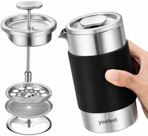 Small French Press, 12 oz French Press Coffee Maker, Mini Prensa Francesa for 2 Cups, Portable Stainless Steel Travel French Press, Single Serve for Home Office Camping