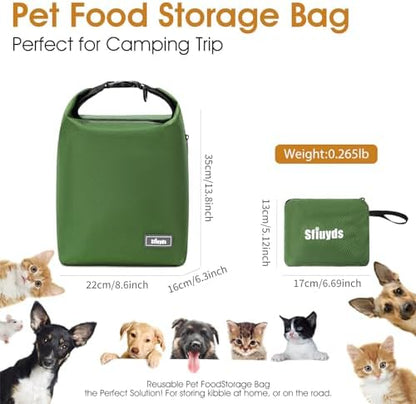 Dog Food Travel Bag with 2PCS Collapsible Dog Travel Bowls Air Tight Dog Food Storage Container(Green, Small)