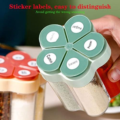 5 In 1 Travel Spice Containers, Shaker Jars, Clear Plastic Container Jars With Labels, Airtight Cap, Pour/Sift Shaker Green