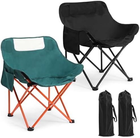 2 Pack Folding Camping Chairs Portable, Black, Green, Solid Color
