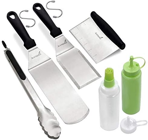 Metal Spatula Set Stainless Steel and Scraper - Professional Chef Griddle Spatulas Set of 6 - Heavy Duty Accessories Great for Cast Iron BBQ Flat Top Grill Skillet Pan