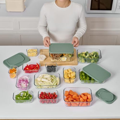 DURA LIVING Glass Food Storage Containers with Lids — 6 Piece — 17.6 oz Glass with BPA-Free Leak Resistant Stackable Lids — Microwave, Oven & Dishwasher Safe — Ideal for Meal Prep & More - Soft Sage