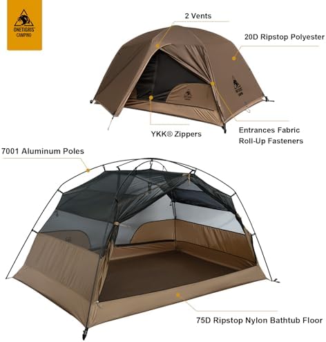 OneTigris COSMITTO 2 Person Backpacking Tent Shelter- Free Standing Lightweight Waterproof 3 Season Camping Tent for Outdoor Hiking Mountaineering