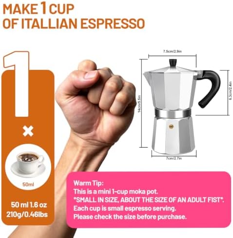1-2 Cup Aluminum Espresso Stovetop Moka Pot Express Coffee Maker Percolator Italian Classic Mocha Coffee Machine for Italian and Cuban Cafe Brewing for Home & Camping 50-100ml 1.6-3.3oz