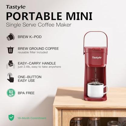 Tastyle Mini Single Serve Coffee Maker for K Cups and Grounds with Handle