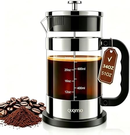 QUQIYSO French Press Coffee Maker 34oz, Thickened Glass Coffee French Press