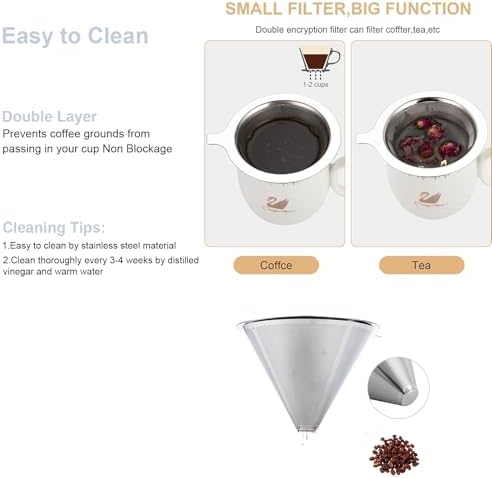 Pour Over Coffee Maker,Coffee Filter,Slow Drip Paperless Stainless Steel Cone Coffee Dripper(2-3 Cup)