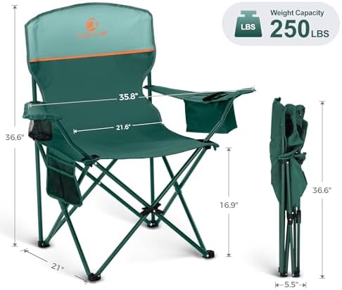 LET'S CAMP Camping Chair 2 Pack Folding Chair with 4-Can Cooler Bag