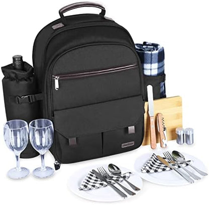 Sunflora Picnic Backpack for 2 Person, Picnic Basket Set (Black)