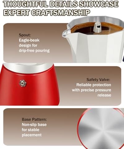 Coffee Maker Stovetop Espresso Maker 3 Cup Aluminum Moka Pot Percolator 5oz 150ml Easy Brewing for Electric Ceramic Stoves Home Camping Italian Cuban Café Classic Sip Sized