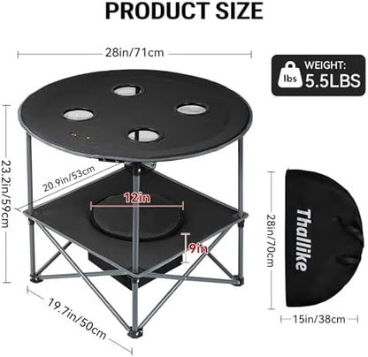 Portable Lightweight Folding Camping Table with Cooler and 4 Large Cup Holders Collapsible Picnic Camp Table Foldable Outdoor Table with Carry Bag for BBQ Tailgating Beach RV Travel Hiking