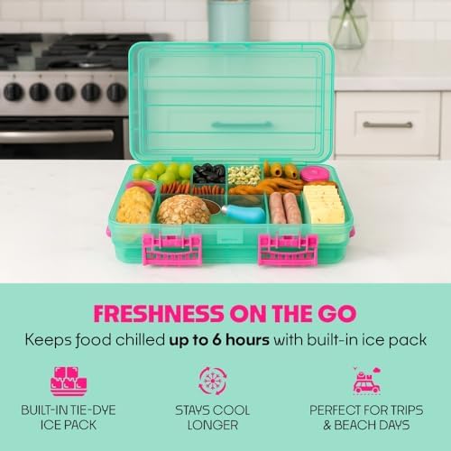 SubSafe Charcuterie Safe 2.0 with Ice Pack - Waterproof Charcuterie Board with Lid, Customizable Dividers, Mini Containers & Cheese Knife - BPA-Free, Food Safe Tackle Box Organizer - Seafoam Green