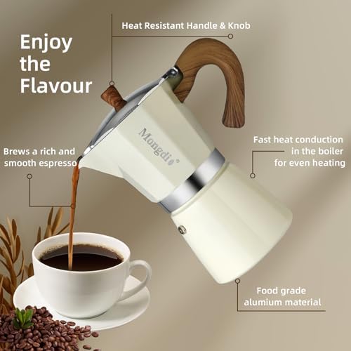 Mongdio Stovetop Espresso Maker Moka Pot, Cuban Coffee Maker Stove top coffee maker Moka Italian Espresso Greca Coffee Maker Brewer Percolator, 9 Espresso Cups, 15 oz - White