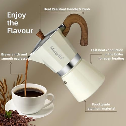 Mongdio Stovetop Espresso Maker Moka Pot, Cuban Coffee Maker Stove top coffee maker Moka Italian Espresso Greca Coffee Maker Brewer Percolator, 9 Espresso Cups, 15 oz - White