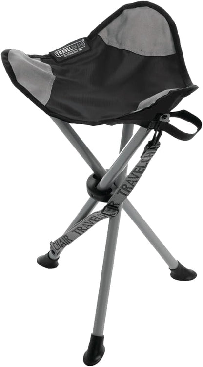 Travel Chair Slacker Tripod Chair for Camping, Lightweight Chair, Adjustable Carry Strap for Easy Transport | Oversized Duck Feet for Improved Stability | Perfect for Outdoor Adventures (Black)