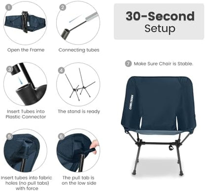 CAMEL CROWN Portable Camping Chair, Folding Backpacking Chair, Compact Camping Chair with Carry Bag for Outdoor Hiking Beach Travel Navy Blue