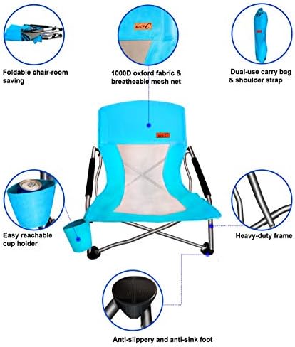 Nice C Low Beach Camping Folding Chair, River Sand Lake Chair (2 Pack Blue)