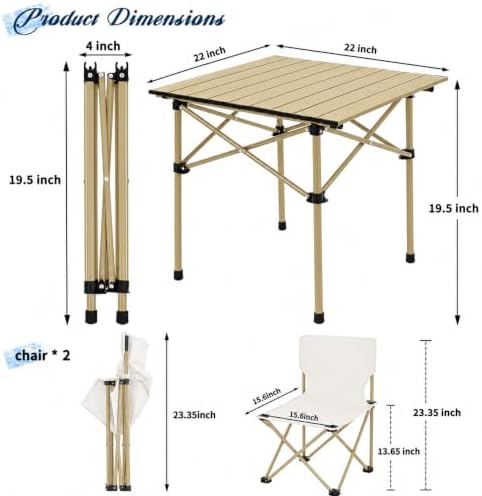 Camping Table with 2 Chairs, Portable Folding Picnic Table Set-Beige