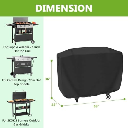 53 Inch Flat Top Grill Cover for Most 27in 3-Burner Flat Iron Gas Griddle