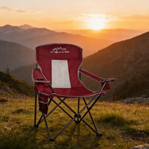 Camping Chairs Outdoor Portable Folding Chair with Mesh Back, Red