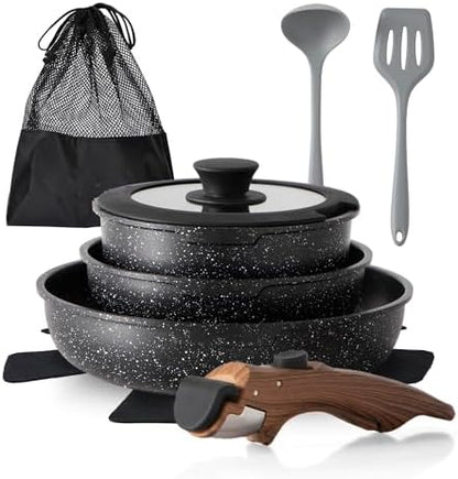 DishDelight Removable Handle Pots and Pans, 10 Piece Cookware Set Non Stick