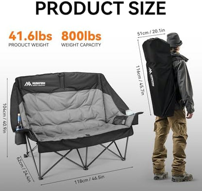 Huskfirm High Back Double Camping Chair 2 Person Camping Chair Black