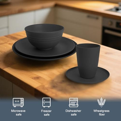 40 PCS Plate and Bowl Set, Wheat Straw Dinnerware Sets for 8(Black)