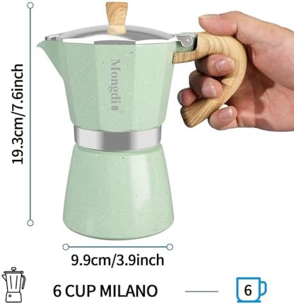 Mongdio Stovetop Espresso Maker Moka Pot, Cuban Coffee Maker Stove top coffee maker Moka Italian Espresso Greca Coffee Maker Brewer Percolator, 6 Espresso Cups, 10 oz - Green