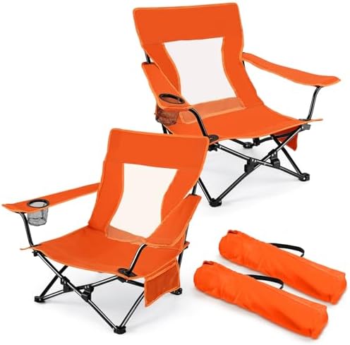 Joyfair Beach Camping Chair (2 Pack), Folding Chair for Adults (Orange)