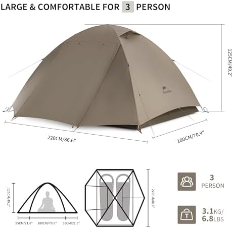 Naturehike Cloud River 2 Person 3 Person Backpacking Tent, Waterproof 2 Person 3 Person Tents for Camping, Double Layer Camping Tent
