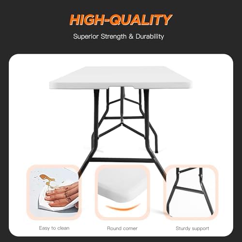 BestOffice | 8FT Folding Table | White | Portable Plastic Table