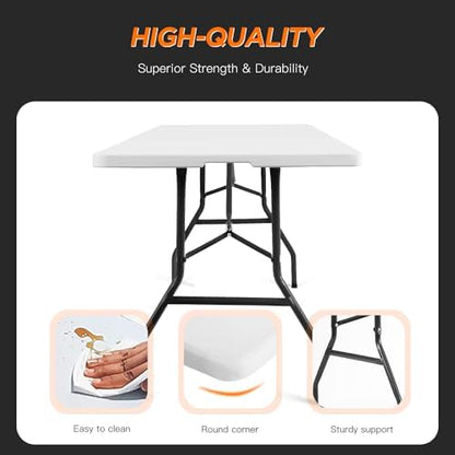 BestOffice | 8FT Folding Table | White | Portable Plastic Table