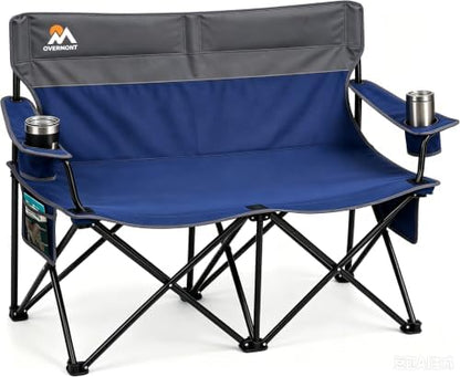 Overmont Double Camping Chair Compact Folding Loveseat with Cup Holders
