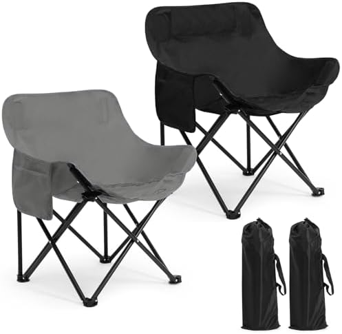 2 Pack Folding Camping Chairs Portable, Gray, Black, Solid Color