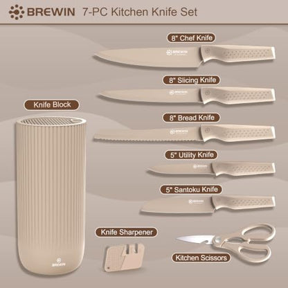 Knife Set, Brewin Kitchen Knife Set, Knives Set for Kitchen, Universal Knife Block, Utility Knife Block Set, New Home Essentials, Apartment Essentials, Camping essentials, RV Essentials