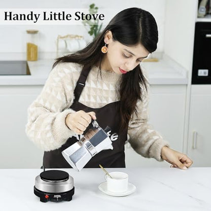 Artilife 500W Mini Electric Hot Plate - Moka Pot Special, 110V Compact RV Camping Stove, 4" Cast Iron Burner for Coffee, Low Wattage Portable (Silver)