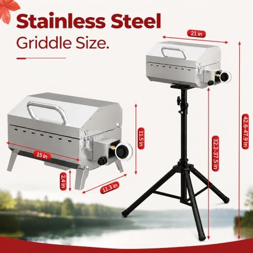 Tabletop Gas Griddle with Foldable Tripod, Stainless Steel Grill