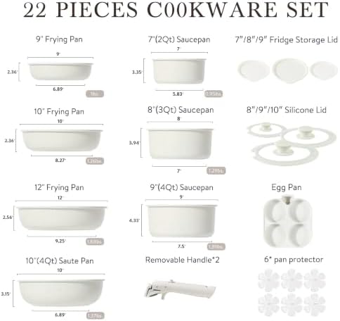CAROTE 22pcs Pots and Pans Set Non Stick, Detachable Handle Cookware Sets