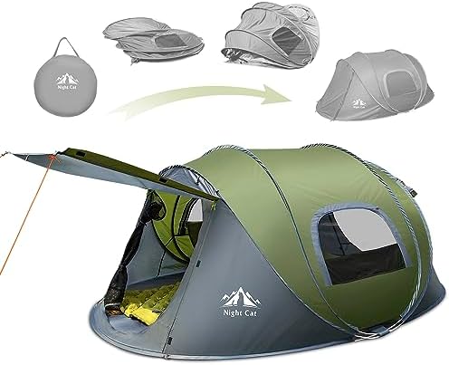 Night Cat Pop-up Camping Tent: 2 to 4 Person Tent Waterproof Instant Easy Setup Family Tent
