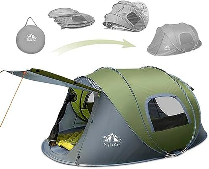 Night Cat Pop-up Camping Tent: 2 to 4 Person Tent Waterproof Instant Easy Setup Family Tent