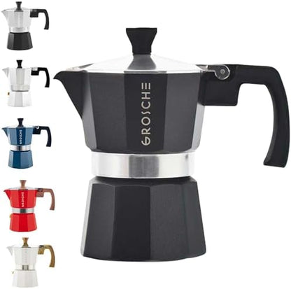 GROSCHE Milano Stovetop Espresso Maker Moka Pot 3 espresso Cup, 5 oz Black