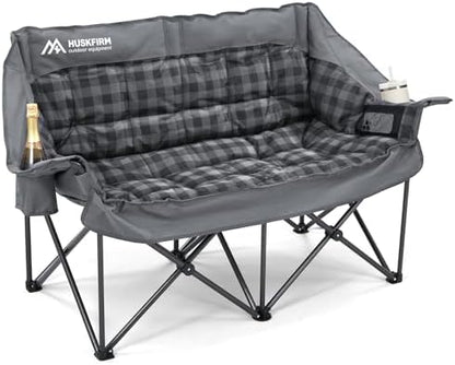 Huskfirm Padded Double Camping Chair, Heavy Duty Camping Loveseat, Grey