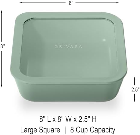 Glass Food Storage Container with Lid, 8-Cup Large Square | Microwave-Safe Airtight Lid, Oven-Safe Ceramic-Coated Glass | Zero Plastic, No PFAS/PFOA/BPA, Reusable [Willow]