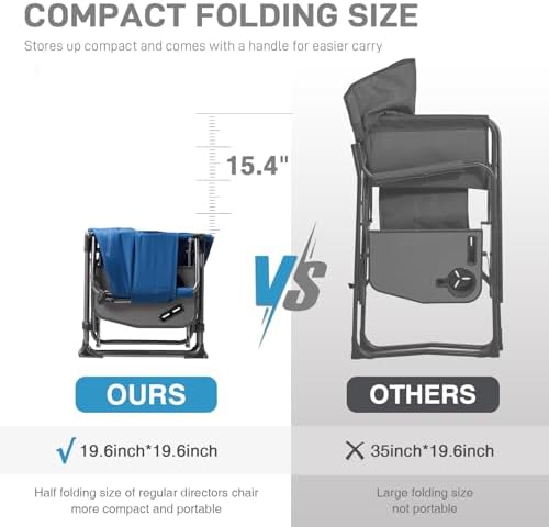 EVER ADVANCED Camping Directors' Chair with Side Table, Portable Folding Chair with Compact Size, Heavy Duty Lawn Chair with Pocket for Camping, Lawn, Sports and Fishing, 400lbs, Blue 2 Pack