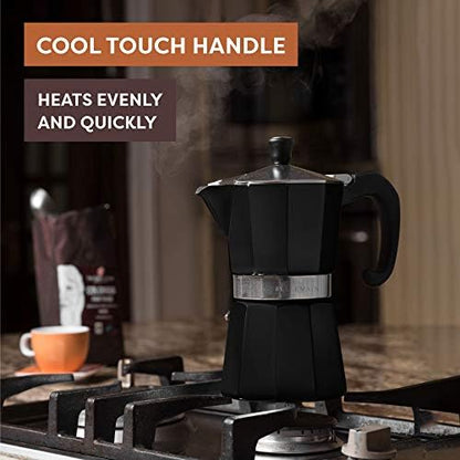 Bellemain Stovetop Espresso Maker, Italian Moka Pot, 3-Cup Black