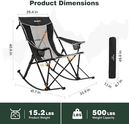 SUNNYFEEL Oversized Folding Rocking Camping Chair with Buckle Design 500lbs