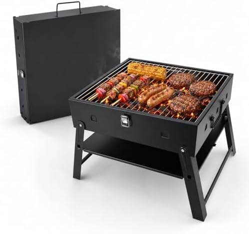 Portable BBQ Charcoal Camping Grill: Tabletop Folding Barbecue Grills