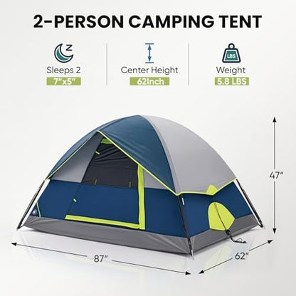 OLIXIS Camping Tent 2 Person, Tent for Camping, Fast Setup, Compact Carry
