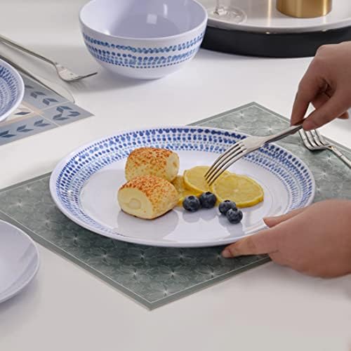 Melamine Dinnerware Sets, 12Pcs Plates and Bowls Sets Dinnerware Sets for 4, Unbreakable Dish Set for Indoor and Outdoor Use, Dishwasher Safe Raindrops Design